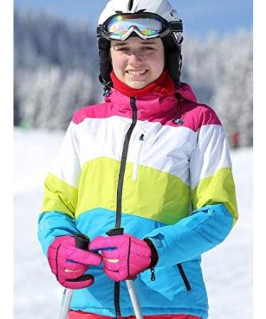 Kids Mittens Winter Snow Waterproof Gloves for Girls Boys | Purple & Pink Stripe | 5-8 Years - Buy Online on GoSupps.com