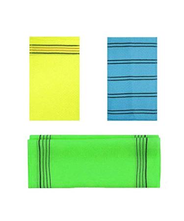 EZCASA Large Size Exfoliating Bath Washcloth Gloves Korean Beauty Towel for Shower  Spa  Massage and Body Scrub  Dead Skin Cell Remover - Set 3 Mitt (Different Strength  Long Size)