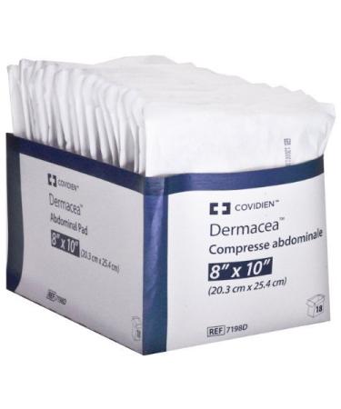 Covidien 7198D Dermacea 8" x 10" ABD Abdominal Pads, 2 Boxes of 18 (36 Total)