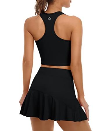 ATTRACO 2 Piece Tennis Dresses for Women Athletic Workout Dress with Shorts and Pockets #2 Black Medium