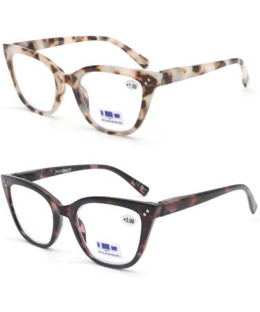 Cat Eye Reading Glasses for Women - 2 Pairs with Blue Light Blocking | Fashionable Milky Black & Brown Tortoise +1.25 X - Buy Online on GoSupps.com
