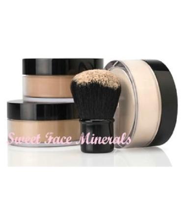 4pc FULL SIZE KIT (BEIGE) w/KABUKI Mineral Makeup Matte Loose Powder Bare Face Cosmetics Full Coverage Long Lasting All Skin Types SPF 18