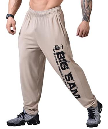 Men's Loose Fit Sweatpants, Flowing Fabric, Flexible Gym Workout Bodybuilding Active Pants with Pockets Large Light Brown