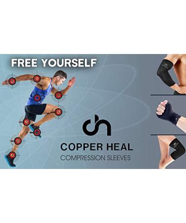 COPPER HEAL Elbow Brace (PAIR) - ADJUSTABLE Support & Medical Recovery from  Tennis Elbow or Lateral Epicondylitis arm sleeves men nerve rennis workout  pads softball Black