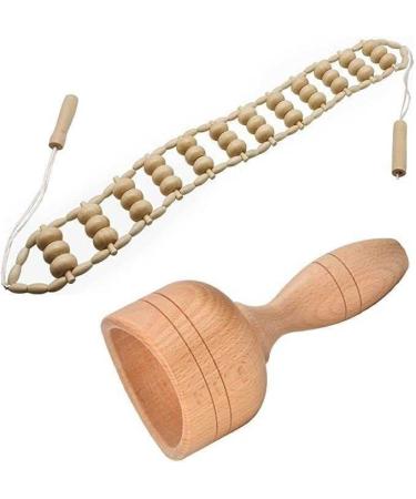 Massage tools massage rollers massage tab massage device 2-part wood therapy massager-Swedish wooden cup and roll rope-wooden therapy massager for lymphatic anti-cellulite-MU