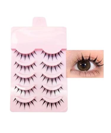 Anime Lashes Korean Japanese Look Like Asian Natural Look False Eyelashes Manga Lashes Mink Wispy Fluffy Spiky 3D Volume Eyelashes Pack Cosplay Fake Eyelashes Individual Cluster 5 Pairs LK02 by dxg