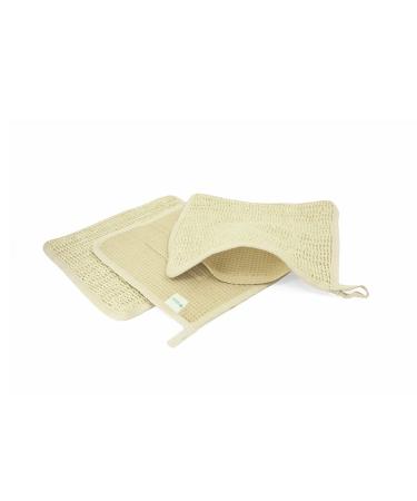 Washcloths with Soap Saver Bag. Two-Sided Sisal and Organic Cotton. Face and Body Towel Scrubber. Wash Cloths for Women and Men. 3 Pack.