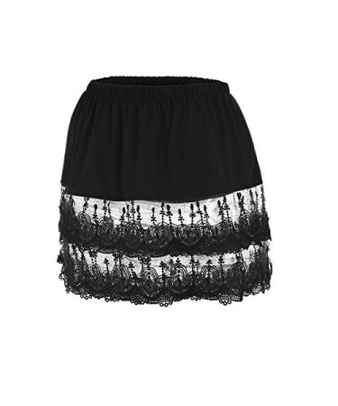 Plus Size Shirt Extenders Women Layering Fake Top Sweep Lace Skirt for Shirts Black 5XL/Waist:41.34''
