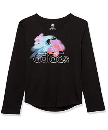 adidas Girls' Long Sleeve Cotton Scoop Neck Graphic T-Shirt 4T Black/Multicolor
