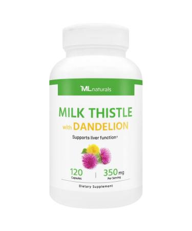 ML Naturals Milk Thistle with Dandelion 120 Capsules Liver Detox & Cleanse Support 2 500mg Milk Thistle + 1 000mg Dandelion Root Third-Party Lab Tested 120 Count (Pack of 1)