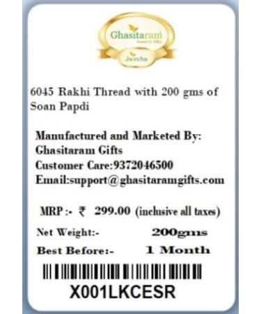 Ghasitaram Gifts Rakhis Online for Brother- 6045 Rakhi Thread with 200 GMS of Soan Papdi Rakhi with 200 gms of Soan Papdi - Buy Online on GoSupps.com