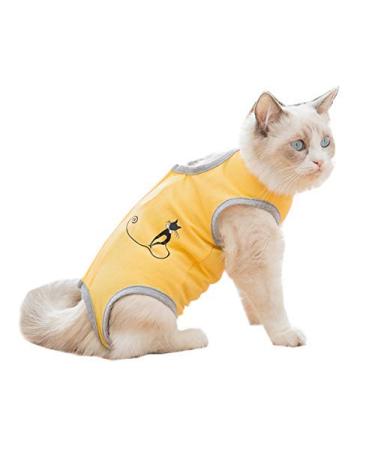 Coppthinktu Cat Recovery Suit for Abdominal Wounds or Skin Diseases Breathable Cat Surgical Recovery Suit for Cats E-Collar Alternative After Surgery Wear Anti Licking Wounds X-Large A-Yellow