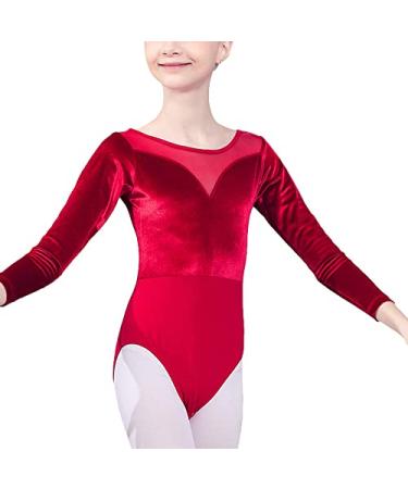 Libaobaoyo Girls Long Sleeve Ballet Leotards Velvet One Piece Gymnatics Dance Costumes 3-11 Y 5-6 Years Red