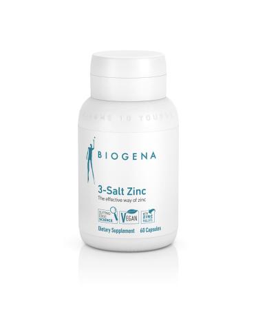 Biogena 3-Salt Zinc - Zinc Supplement with a Complex of zinc picolinate zinc bisglycinate and zinc Malate - 60 Capsules for Immune Support** | Highly bioavailable & Vegan