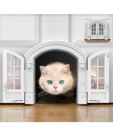 Purrfect Portal French Cat Door - Stylish No-Flap Cat Door Interior Door for Average-Sized Cats Up to 20 lbs, Easy DIY Setup, Secured Installation in Minutes, No Training Needed, 7.13 x 8.32