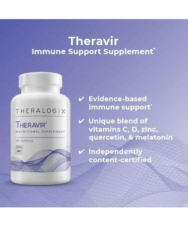 Theralogix Theravir Immune Support Supplement - 90-Day Supply - Immune Support Supplement for Women & Men - Includes Vitamin D3 Vitamin C Zinc Quercetin & Melatonin - NSF Certified - 180 Capsules - Buy Online on GoSupps.com