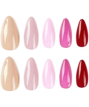 Justotry 24 Pcs Solid Oval Short False Nails - Multiple Pink Colors French Press on Nails with Nail Glue - Almond Medium Stick on Nails for Women - Nail Art Pink & Solid - Buy Online on GoSupps.com