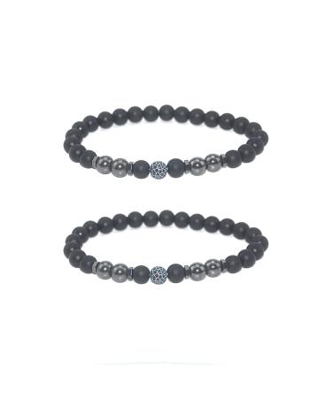 2Pcs Anti-Swelling Black Obsidian Anklet for Men Women,Lymphatic Drainage Magnetic Therapy Hematite Anklet Bracelet,Anti-Anxiety Adjustable Beads Bracelet E:Fossils