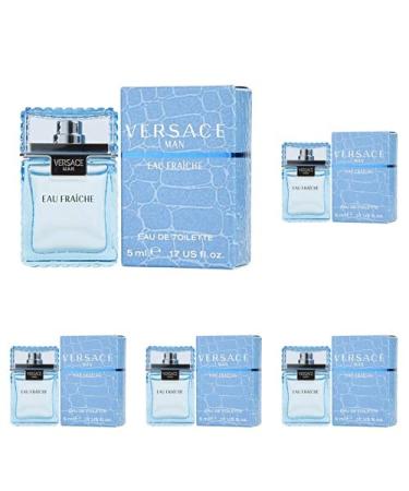 Versace Man Eau Fraiche Edt Splash (Mini) For Men 5 Ml (Pack of 5) 0.17 Fl Oz (Pack of 5) Cedar Lemon