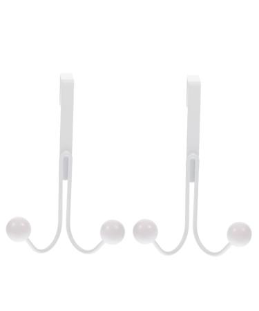 2pcs Double Hook Over The Door Over Door Hangers Hooks Hat Hook Wrought Iron White Plastic Beads 14x9cm White