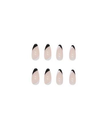 Justotry 24-Piece Press-On Almond Nails - Black & White French Acrylic Nails for Women | Short Artificial Nail Art - Buy Online on GoSupps.com
