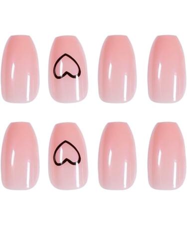 JUSTOTRY 24 Pcs Heart Pink Nude Press on Nails for Women - Funky Ballerina Stick on Acrylic Coffin False Nails with Glue for Nail Art - Buy Online on GoSupps.com