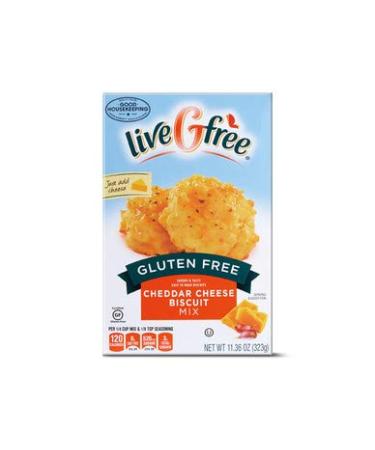 Live G Free cheddar cheese biscuit baking mix. Gluten Free. Wheat free. Egg free. Soy free.