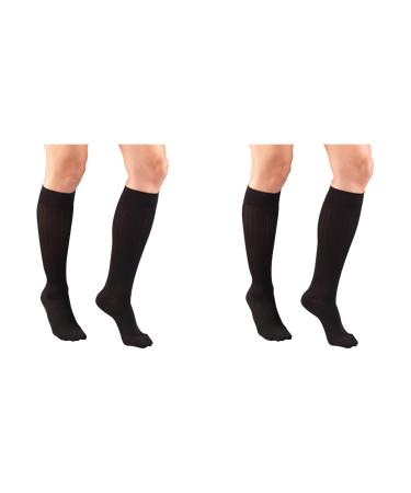 Truform Compression Socks 15-20 mmHg Women's Dress Socks Knee High Over Calf Length Black Rib Knit X-Large (Pack of 2)