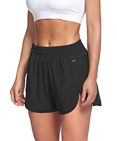 LaLaLa Womens Workout Shorts with Zip Pocket Quick-Dry Athletic Shorts Sports Elastic Waist Running Shorts with Liner X-Large Black