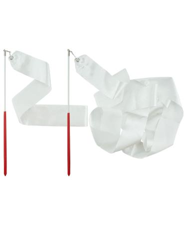 FAZHBARY White Rhythmic Gymnastics Wands Praise Dancing Streamers for Kids Baton Twirling Talent Shows Artistic Dancing, 2 Pack