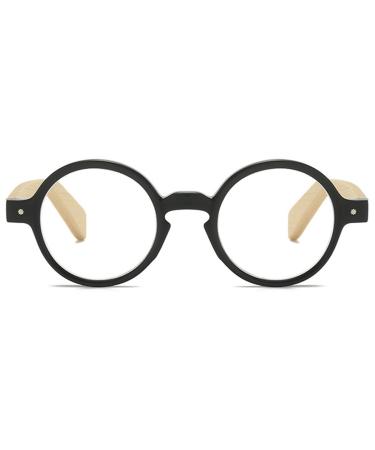 Koosufa round reading glasses women men bamboo bracket light fashion spring hinge nerd glasses reading help visual help anti-fatigue glasses with strength 0.0 1.5 2.0 2.5 3.5 4.0 1x black 2.5 x