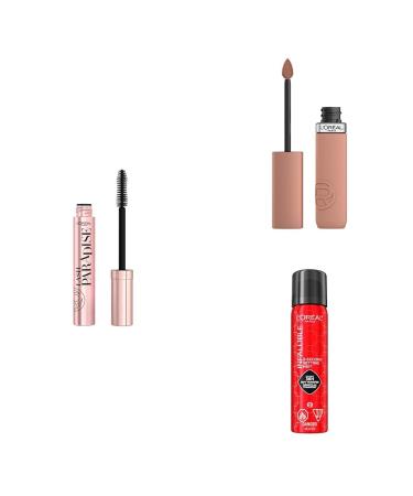 L'Oreal Paris Makeup Kit FASHION WEEK TOP PICKS Matte Resistance Breakfast in Bed Liquid Lipstick Lash Paradise Mascara Infallible Setting Spray
