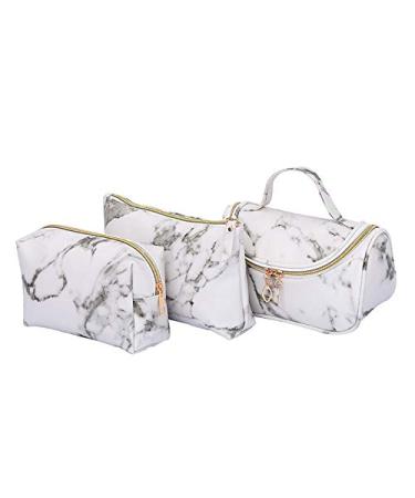 3 Pack Marble Makeup Bag Travel Toiletry Organizer with Brush Holders - Waterproof Portable Cosmetic Pouch Storage Case for Women and Girls - Buy Online on GoSupps.com