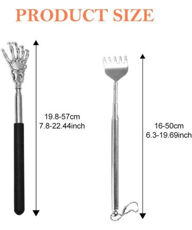 Telescopic Back Scratchers - 2 Pack Stainless Steel for Ultimate Back & Head Massage | Silver & Black (6.3-22.44 Inch) - Buy Online on GoSupps.com