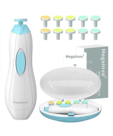 Baby Nail File Megainvo Electric Nail Trimmer Manicure Set Nails Clipper LED Light Whisper Quiet Design Safe for Newborn Toddler Kids Toes and Fingernails Care Kit 10 Grinding Heads Blue
