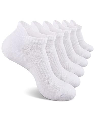 COOPLUS Mens Cotton Socks Ankle Athletic Cushion Running Socks for Men Moisture Wicking Breathable 6 Pairs White 6 Pairs