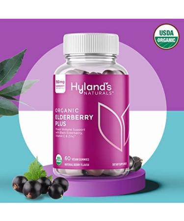 Hyland's Organic Elderberry Plus Gummies Organic Black Elderberry with ZINC and Vitamin C Immune Support Supplement for Adults 60 Vegan Gummies (30 Days) Adult - 60 Count 60 Count (Pack of 1) - Buy Online on GoSupps.com