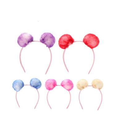 XIZHI 5 Pcs Pompom Ball Headband Iridescent Fluffy Ball Hair Loop Ear Headband Soft Style Cute Flurry for Little Girls Fashion Headband