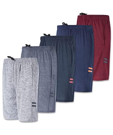 5-Pack Youth Dry-Fit Active Athletic Basketball Gym Shorts with Pockets Boys & Girls Large Set E