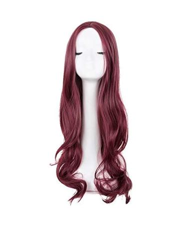 LFMDJF Middle Part Line Wigs Synthetic Heat Resistant Fiber Long Wavy Black Hair Women Female Party Hairpiece 26inches Red Bug