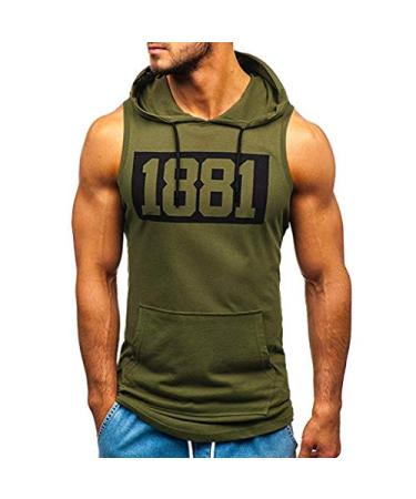 ZSBAYU Men's Tank Tops Shirts Workout Sports Hooded Vest Sleeveless Muscle Bodybuilding Gym Hoodie with Pocket Green Small