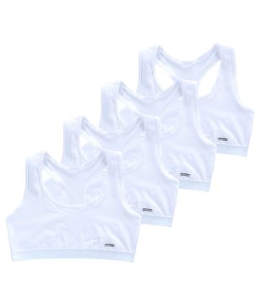 Ztexkee Girls' Stretchy Cotton Bralette 4PCS Students Vest Bra Racerback Undershirt Training Sports Bra White