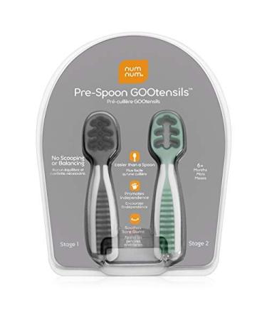 NumNum Pre-Spoon GOOtensils Set | Baby Spoon (Stage 1 + Stage 2) | BPA Free Self Feeding Toddler Utensils | Kids Ages 6 Months+ | Storm Gray/Glacier Green - Buy Online on GoSupps.com