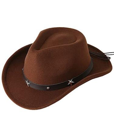Jastore Kids Girls Boys Western Cowboy Cowgirl Hat with Buckle Belt Felt Fedora Hat Coffee 4-12 Years