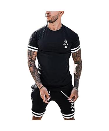 TZIISOA Mens Personality Sport Set Summer Outfit 2 Piece Set Short Sleeve T Shirts and Shorts Stylish Casual Sweatsuit Set X-Large Black