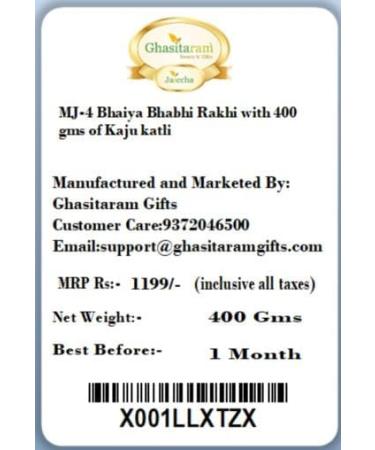 Ghasitaram Gifts Rakhis Online - Rakhi for Brother-MJ-4 Bhaiya Bhabhi Rakhi with 400 GMS of Kaju katli Rakhi Set with 400 gms of Kaju katli - Buy Online on GoSupps.com