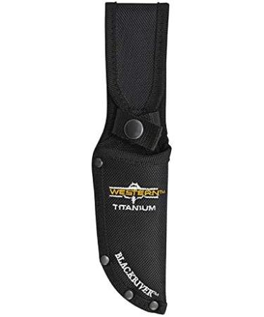 Camillus 19232 Western Black River Knife - 9.5cm Titanium Bonded Blade with Ballistic Nylon Sheath Durable PP/TPE Handle Black/Silver - Perfect for Outdoor Adventures - Buy Online on GoSupps.com