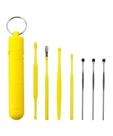 Portable Ear Cleaner Stainless Steel Ear Spoon Set Stainless Steel Ear Wax Remover Reusable Stainless Steel Ear Wax Remover Set Ear Wax Easily Removed Ideal for Personal and Home Use(Yellow)