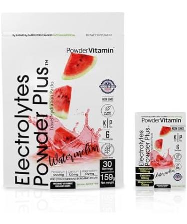 PowderVitamin Electrolytes Powder Plus, Keto, Watermelon, Sugar Free, 1000mg Potassium, 120mg Calcium, 120mg Magnesium, Non-GMO, Zero Calories, 30 Hydration Packets Watermelon 0.07 Ounce (Pack of 100) - Buy Online on GoSupps.com