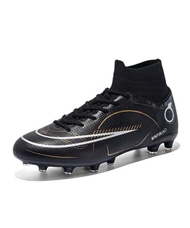 breooes Mens Soccer Cleats Football Boots Professional Training Turf Mens Outdoor Indoor Sports Athletic Big Boy's Sneaker 7 Black